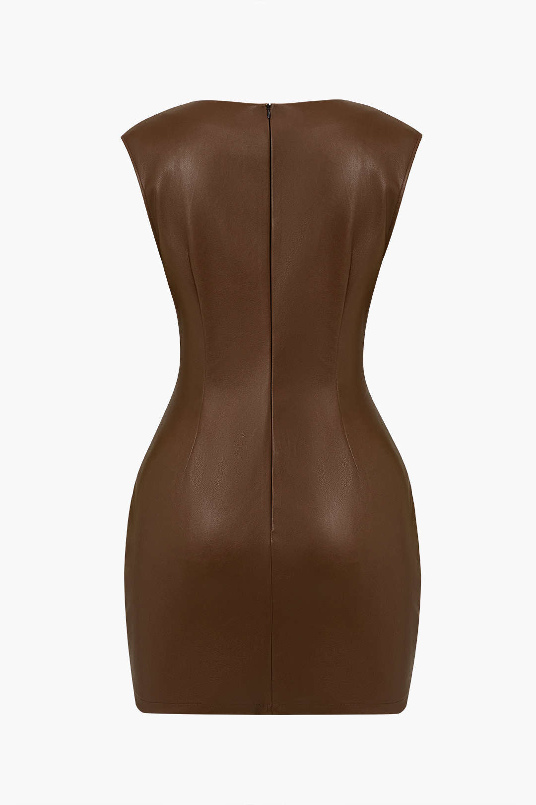 Mini Bodycon Dress with Ruched Faux Leather and V-Neck
