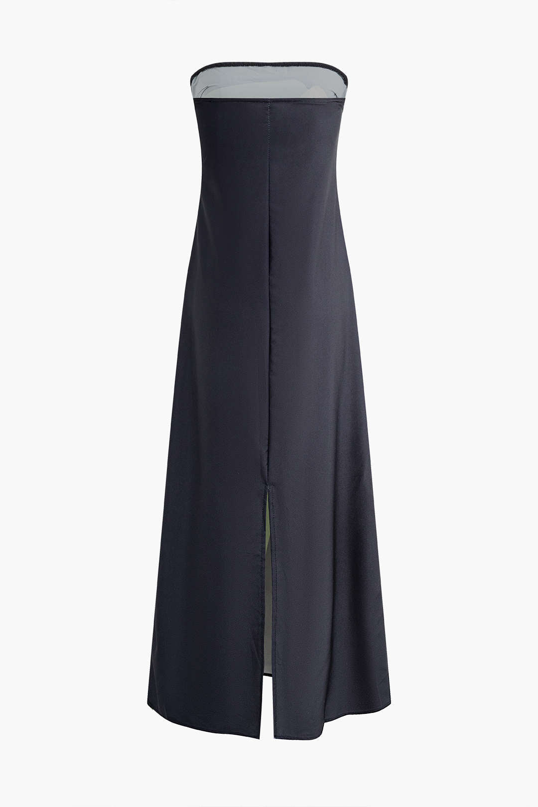 Trägerloses Maxikleid in Blockfarbe mit Schlitz