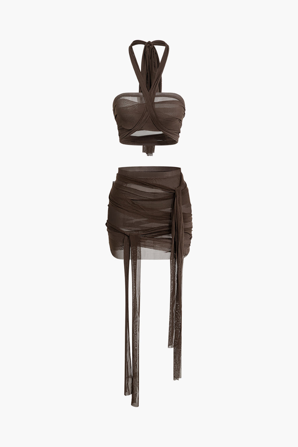 Natiné - Zestaw Halter: Siateczkowy Top i Mini Spódnica