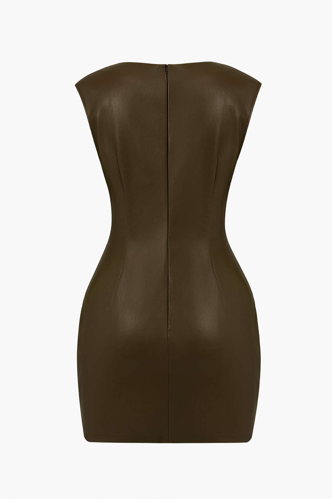 Mini Bodycon Dress with Ruched Faux Leather and V-Neck