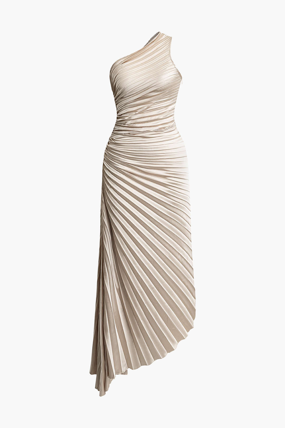 Asymmetrical One Shoulder Midi Pleat Dress