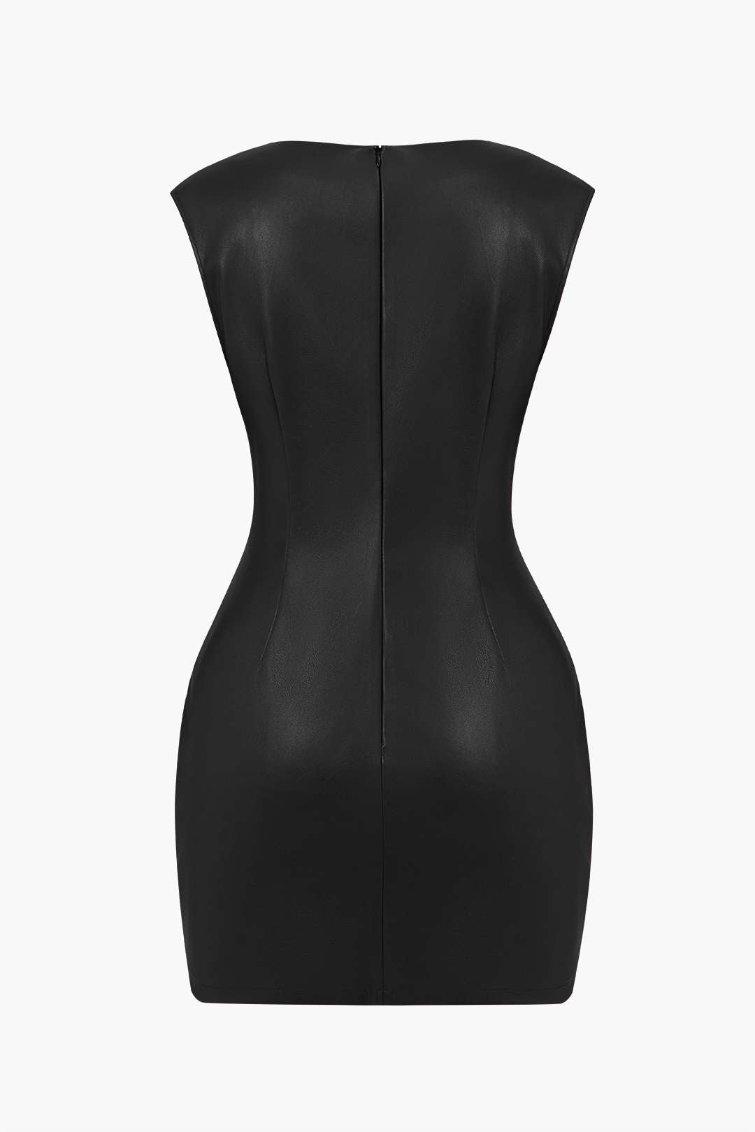Mini Bodycon Dress with Ruched Faux Leather and V-Neck