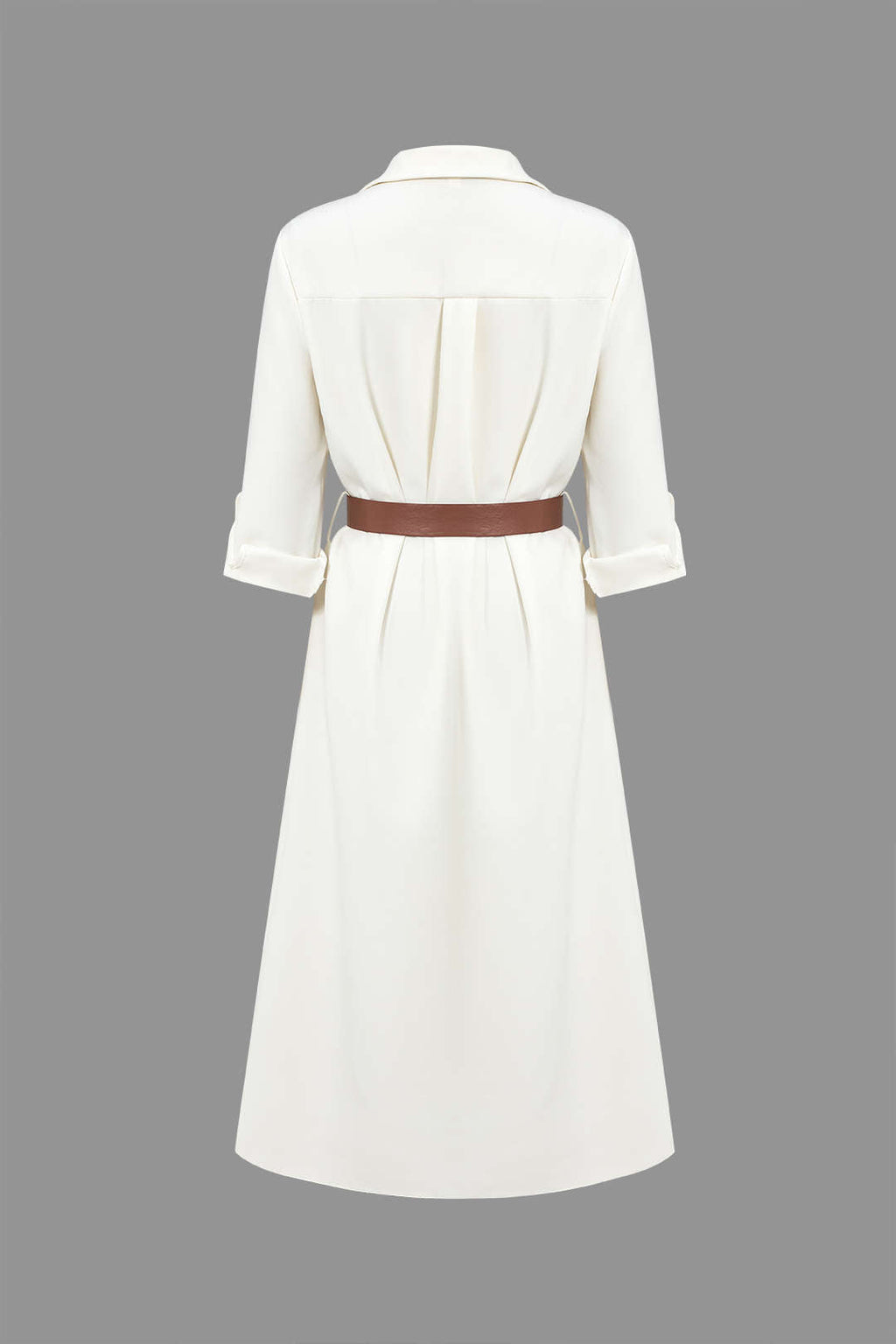 Midikleid mit langen Ärmeln, Kragen und Gürtel
