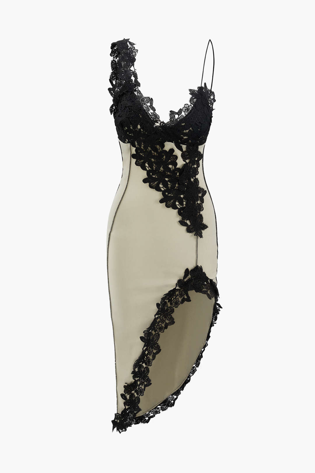 Asymmetrical Midi Dress with Lace Accent