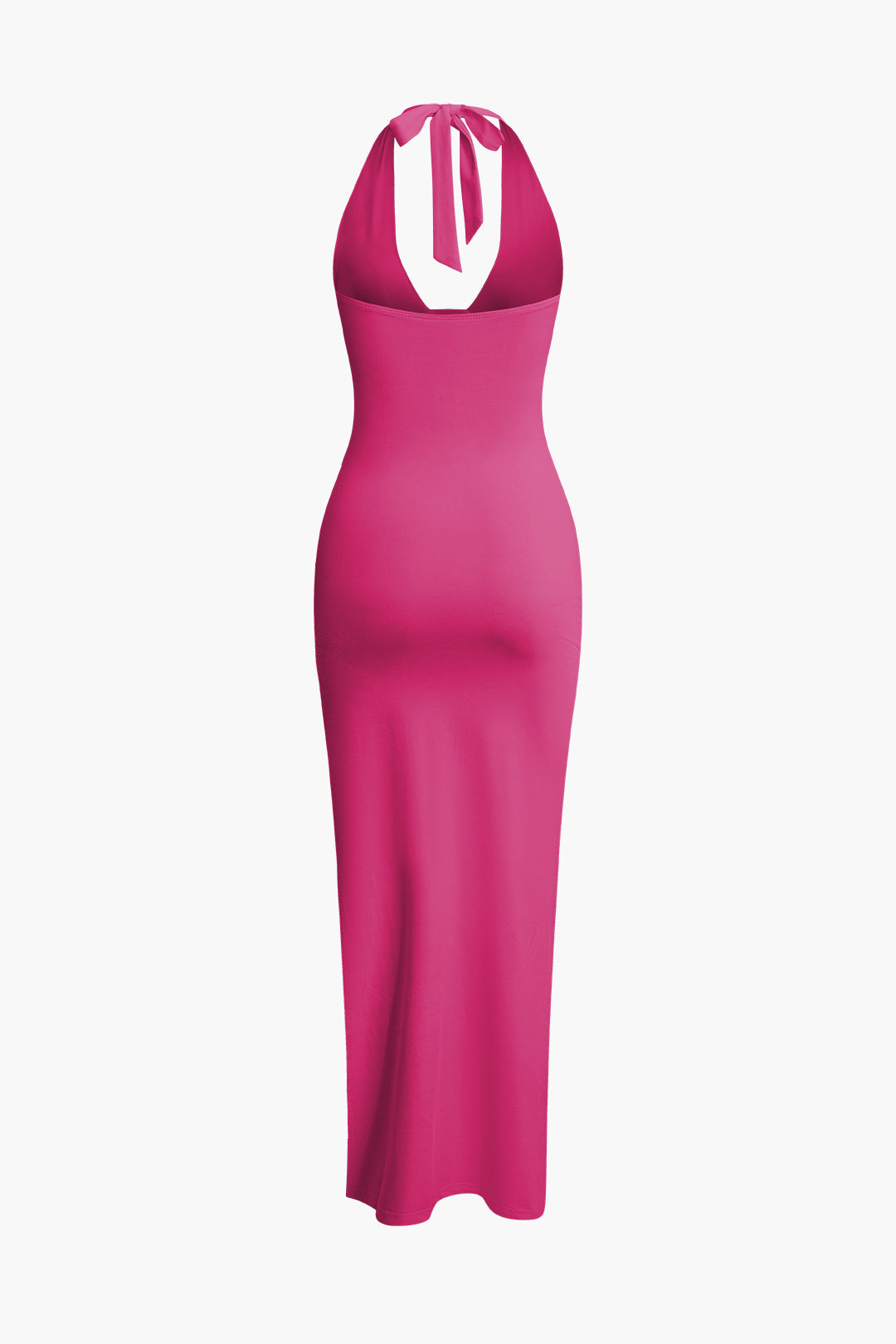 Deep V-neck midi dress with open back and slit