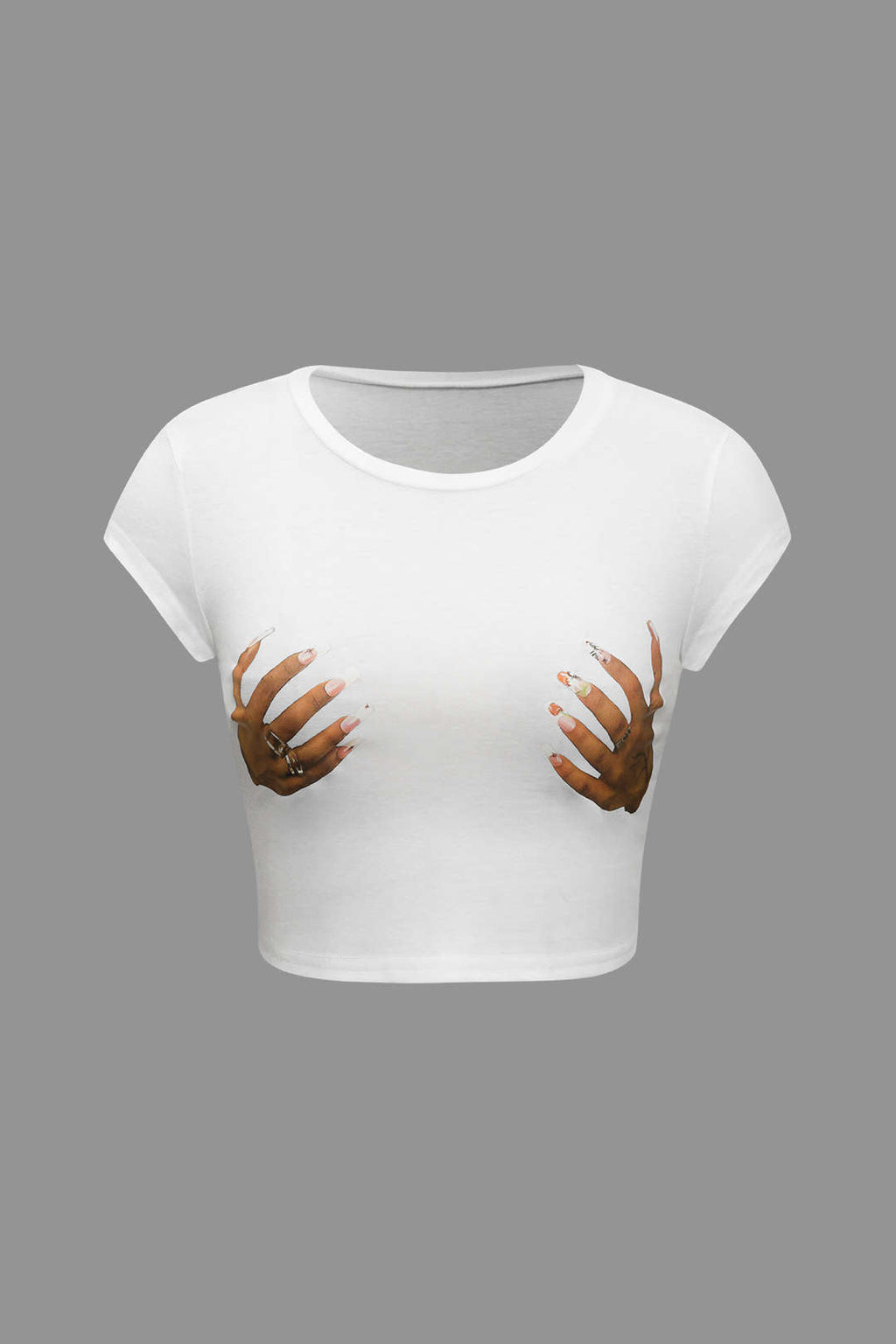 Crop Top z Okrągłym Dekoltem i Motywem Rąk