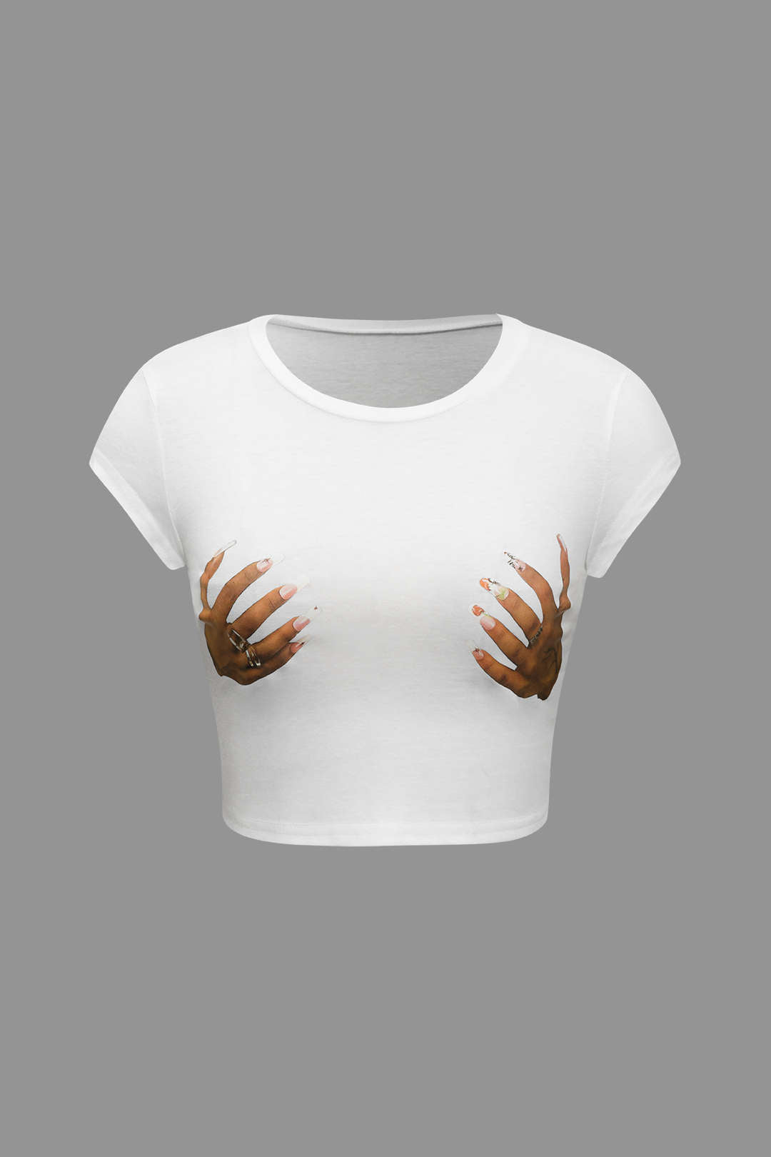 Crop Top z Okrągłym Dekoltem i Motywem Rąk