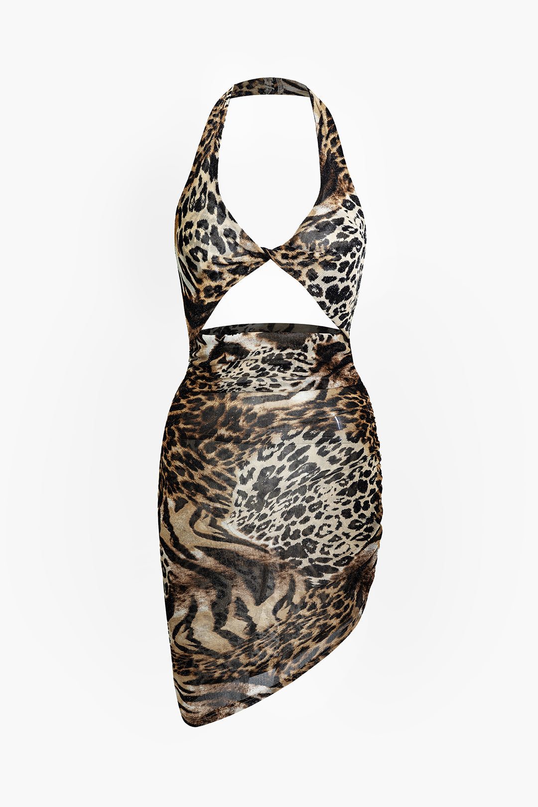 Natiné – Midi Sukienka Leopard z Dekoltem na Sznurek