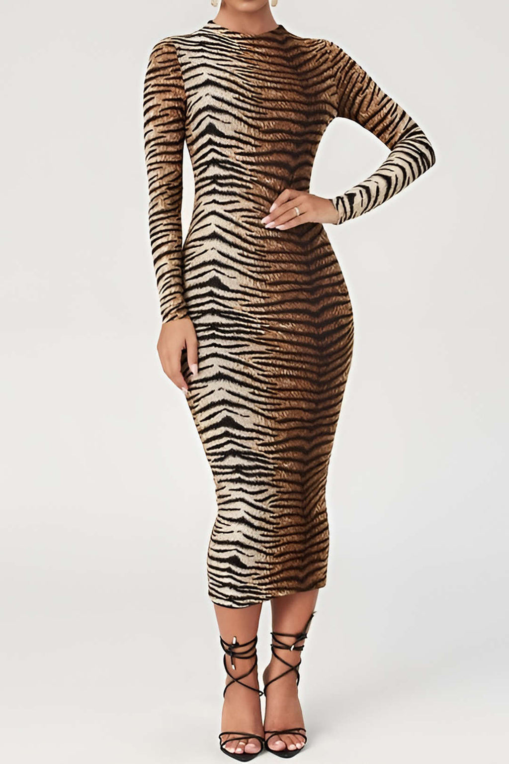 Langärmliges Midikleid mit Leopardenmuster