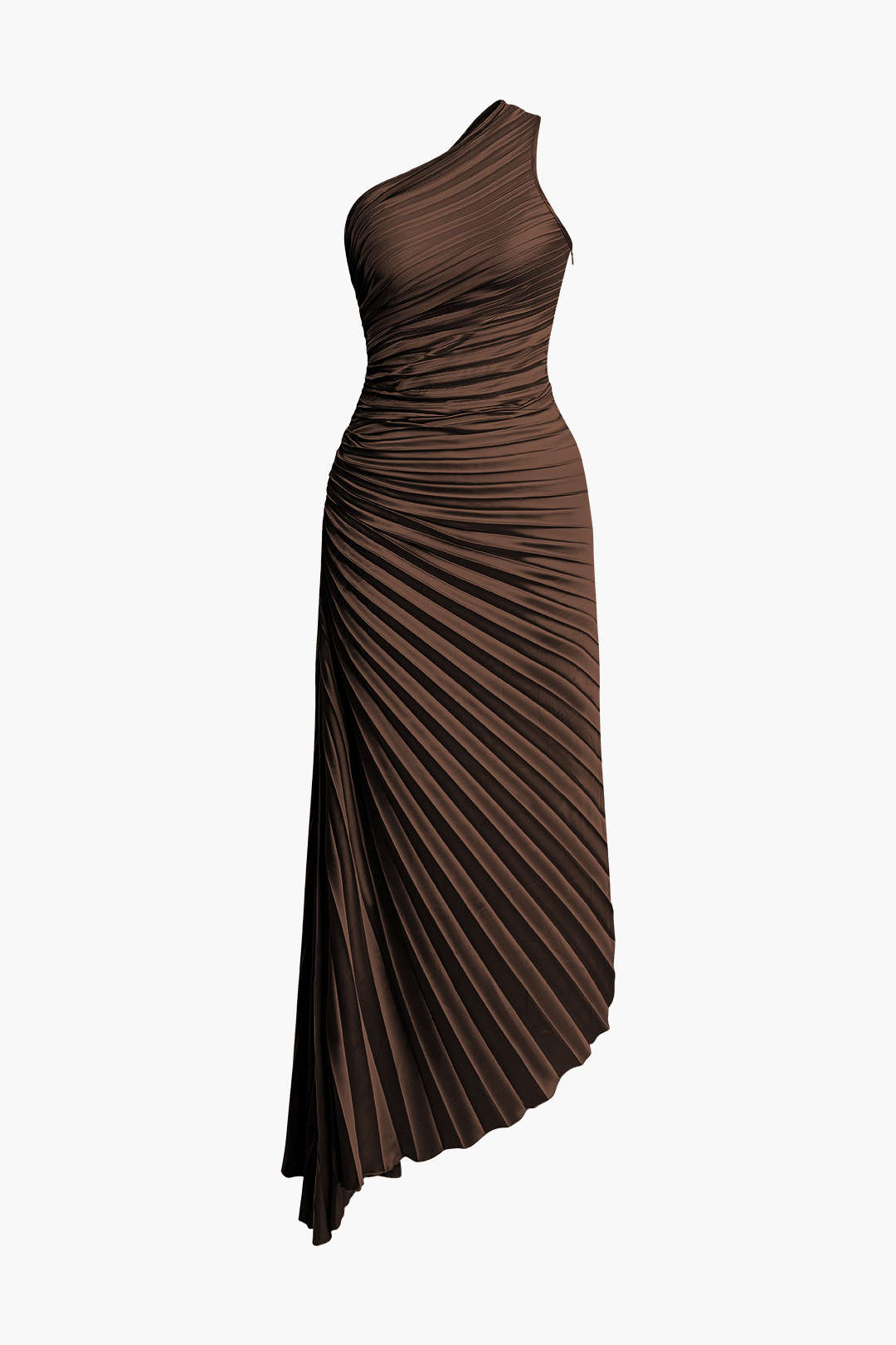 Asymmetrical One Shoulder Midi Pleat Dress