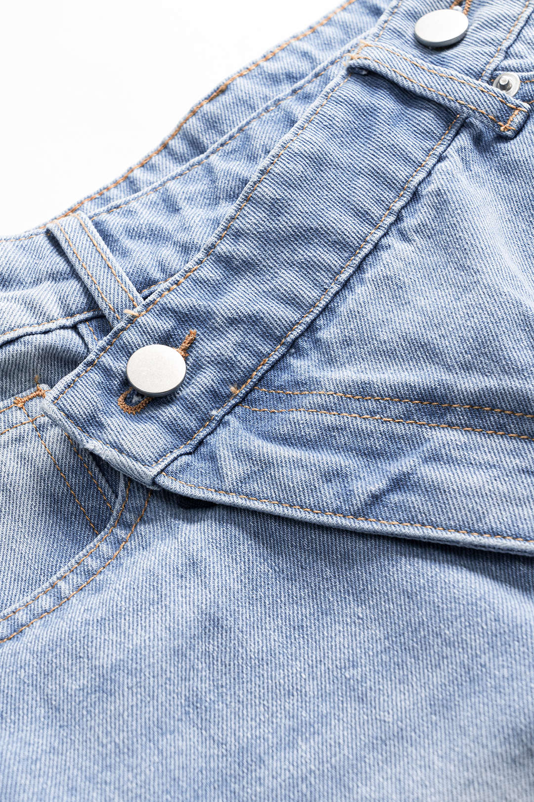 Asymmetrical Denim Shorts with Buttons and Pockets