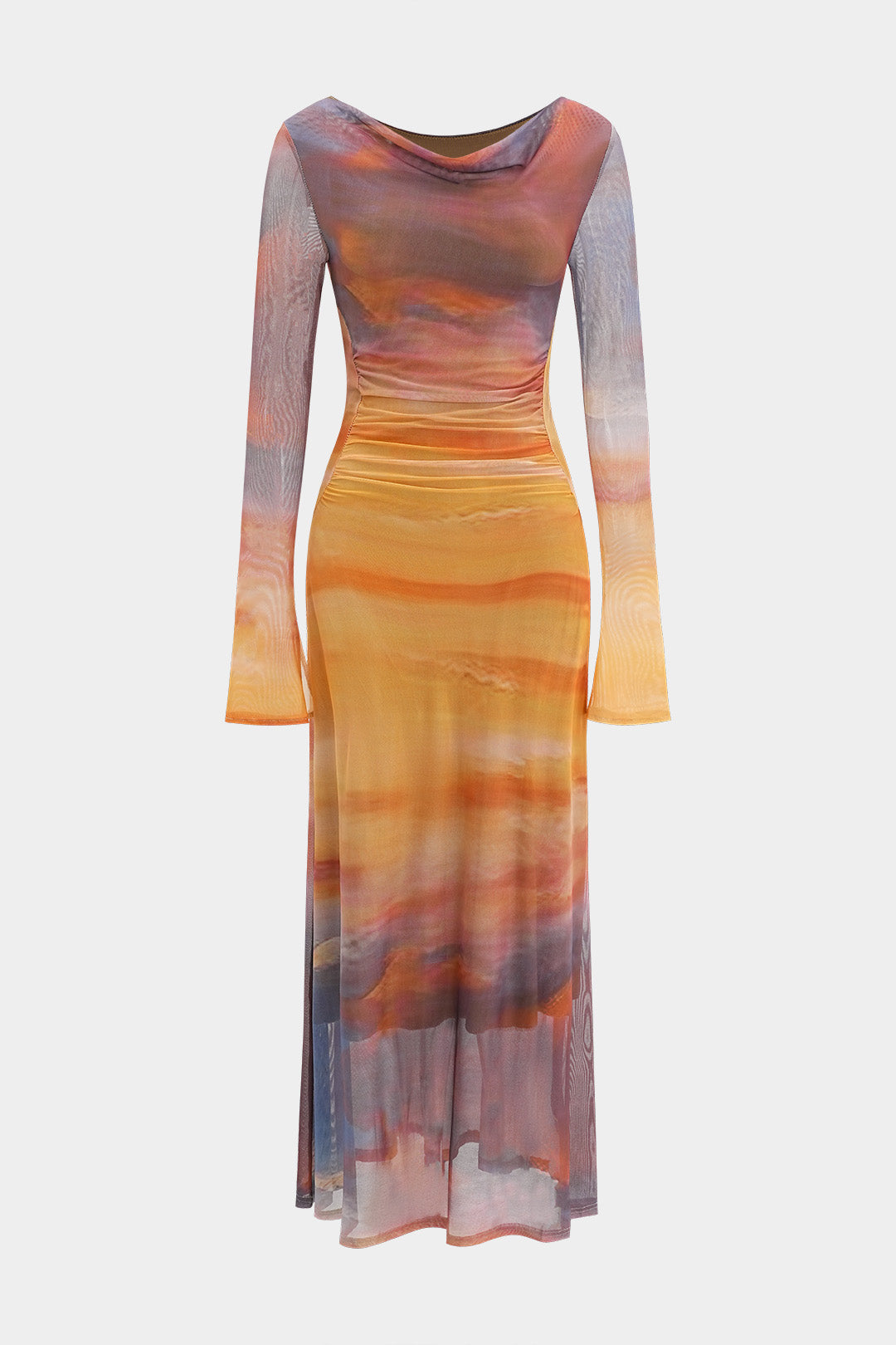 Natiné - Maxi Sukienka Z Długim Rękawem w Motyw Tie Dye