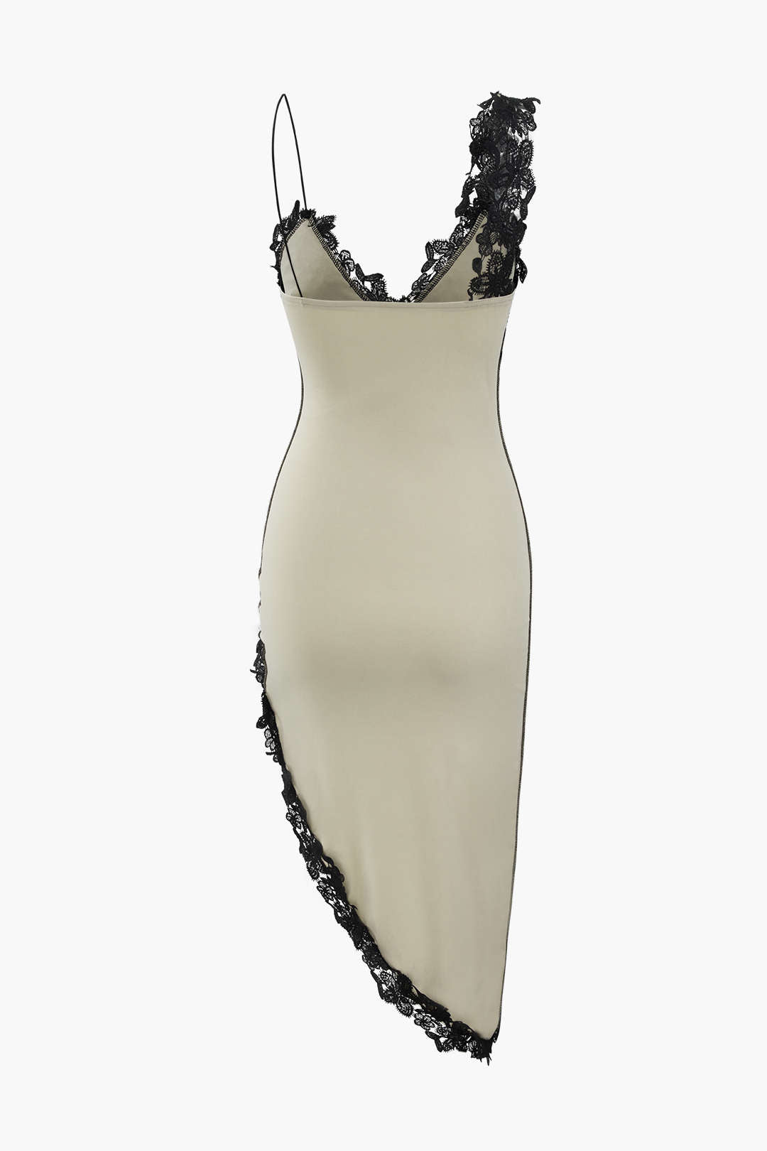 Asymmetrical Midi Dress with Lace Accent