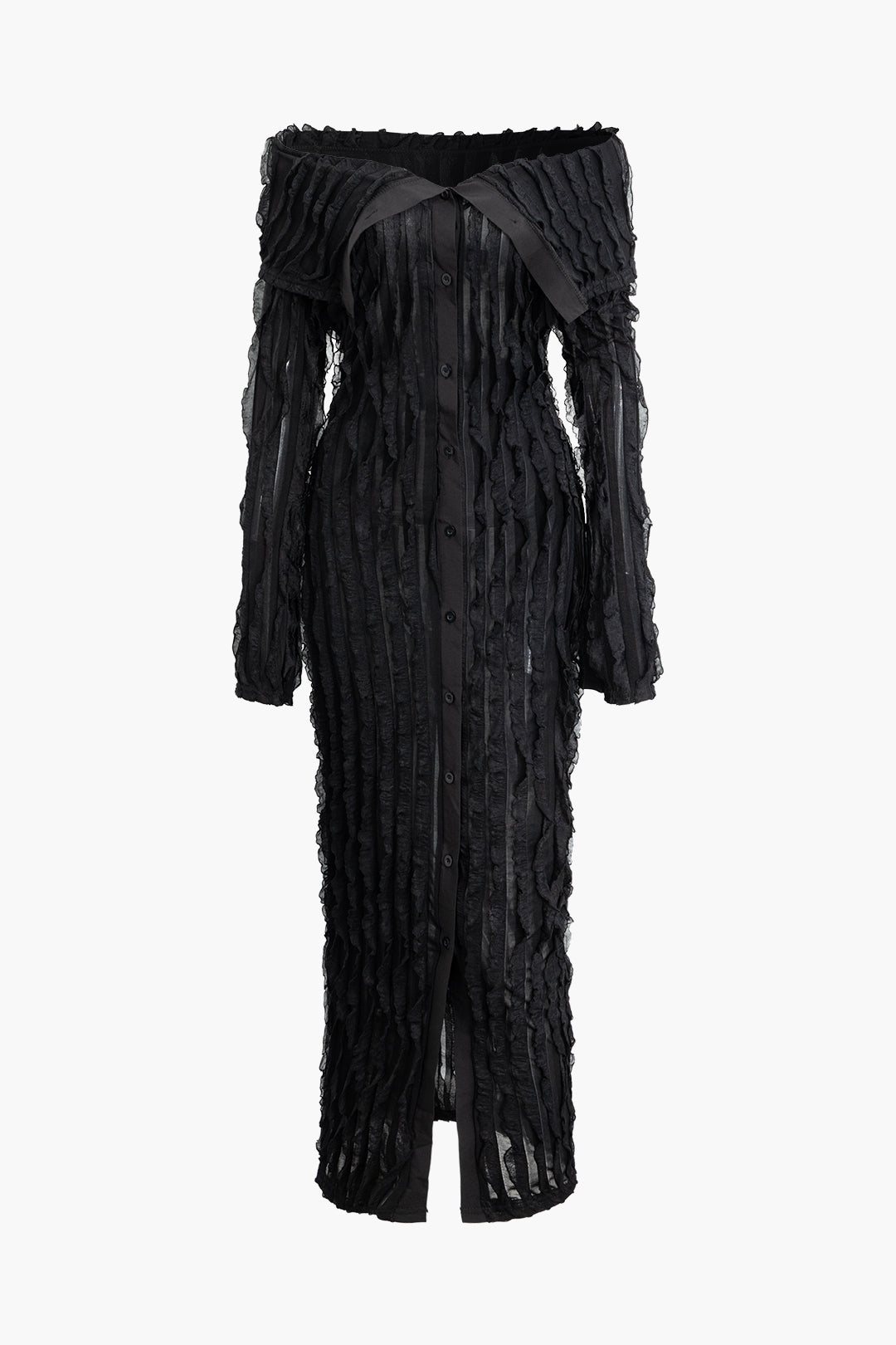 Natiné – Maxi Sukienka Off-Shoulder z Fakturą i Rozcięciem