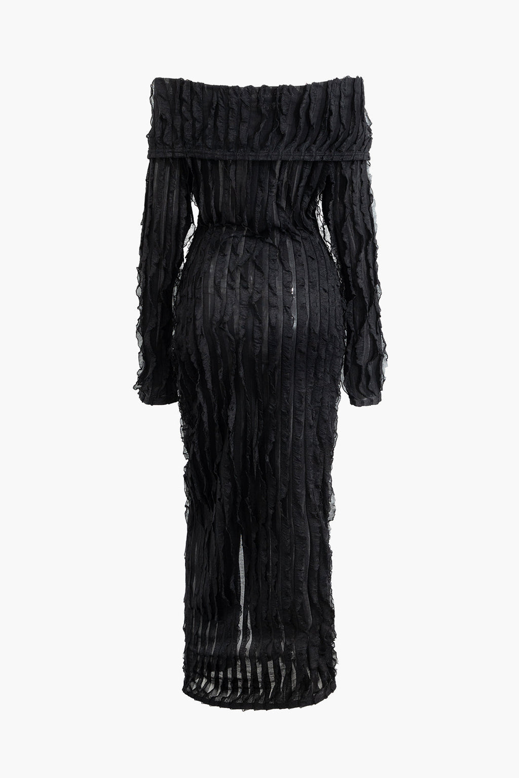 Natiné – Maxi Sukienka Off-Shoulder z Fakturą i Rozcięciem