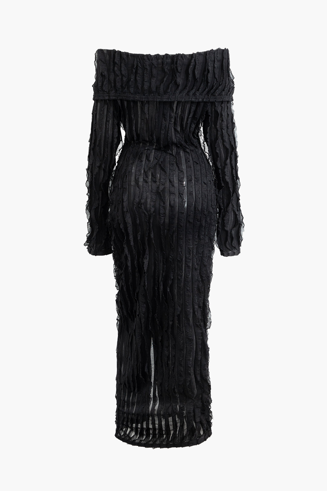 Natiné – Maxi Sukienka Off-Shoulder z Fakturą i Rozcięciem