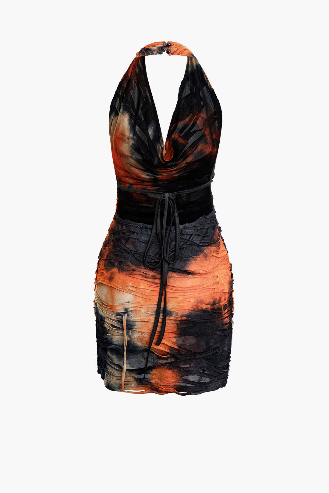 Mini Halter Dress with Backless Design and Distressed Effect