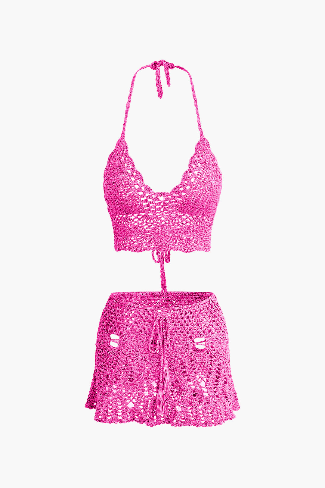 Natiné - Zestaw: Szydełkowy Top Halter i Mini Spódnica