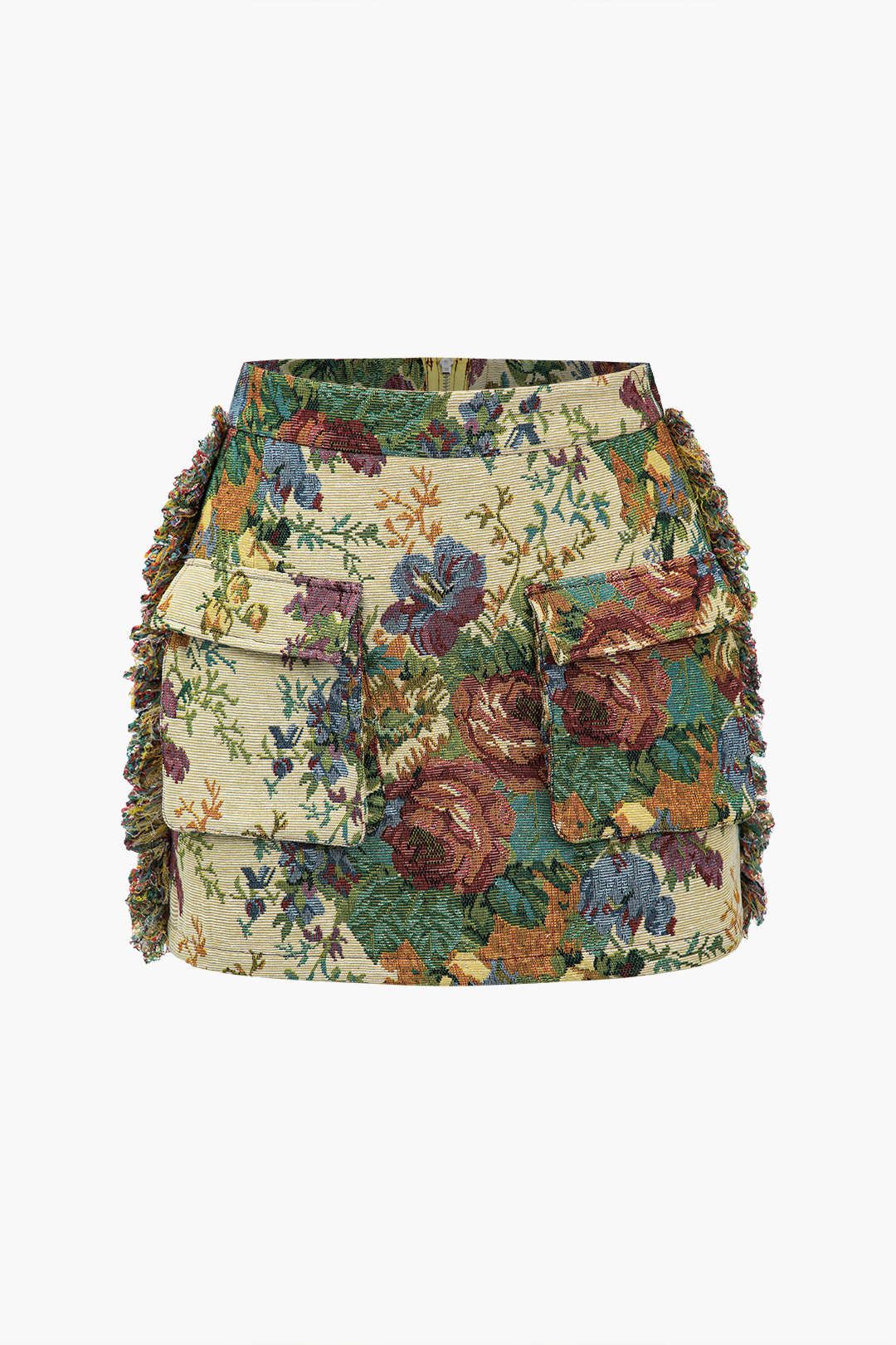 Natiné - Kwiatowy Print Mini Spódnica z Frędzlami