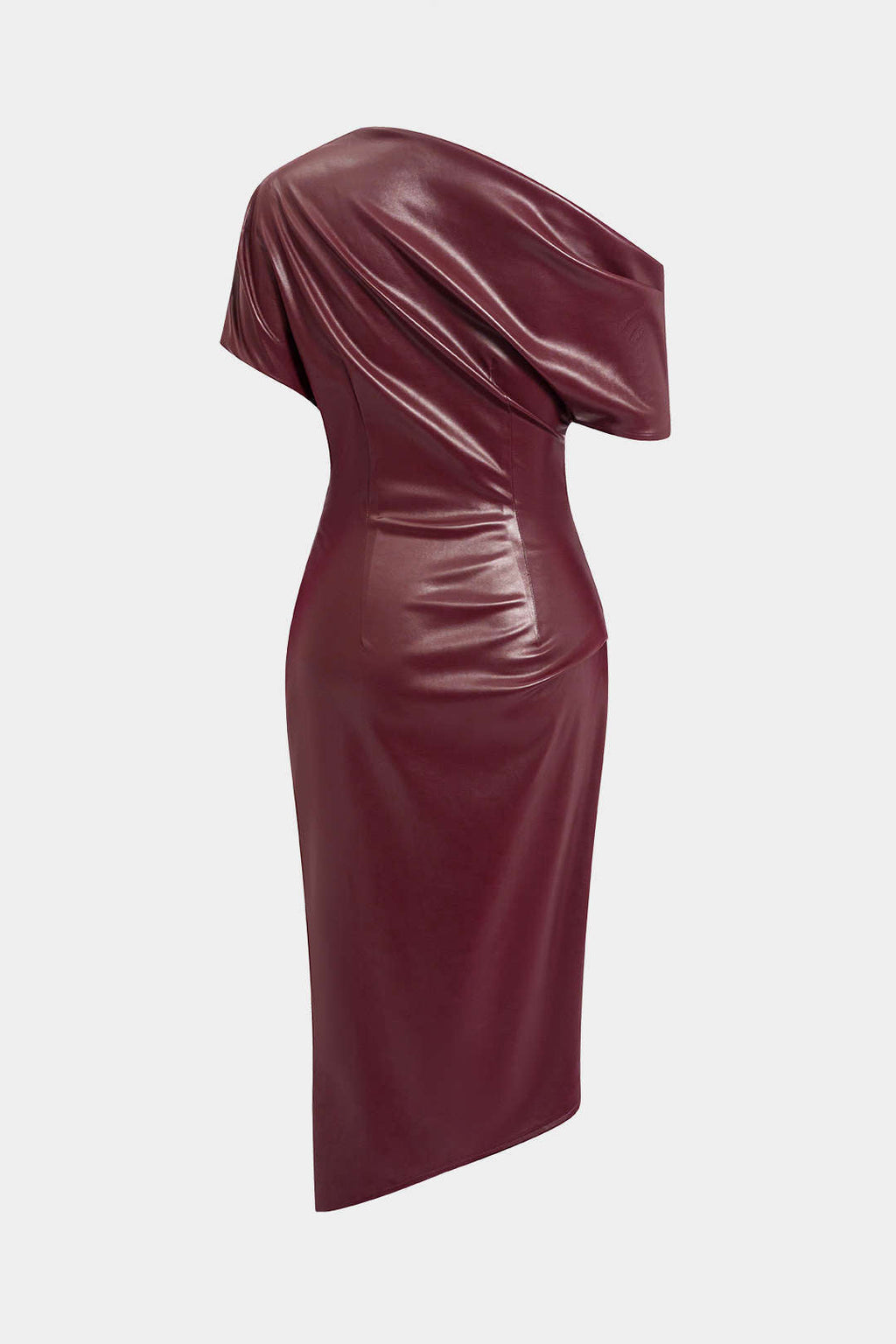 Asymmetric one-shoulder faux leather bodycon dress