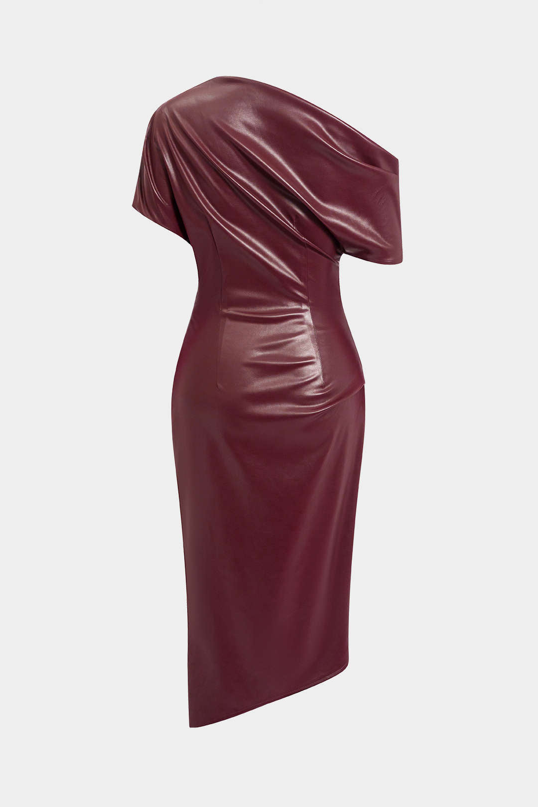 Asymmetric Off-Shoulder Faux Leather Bodycon Dress
