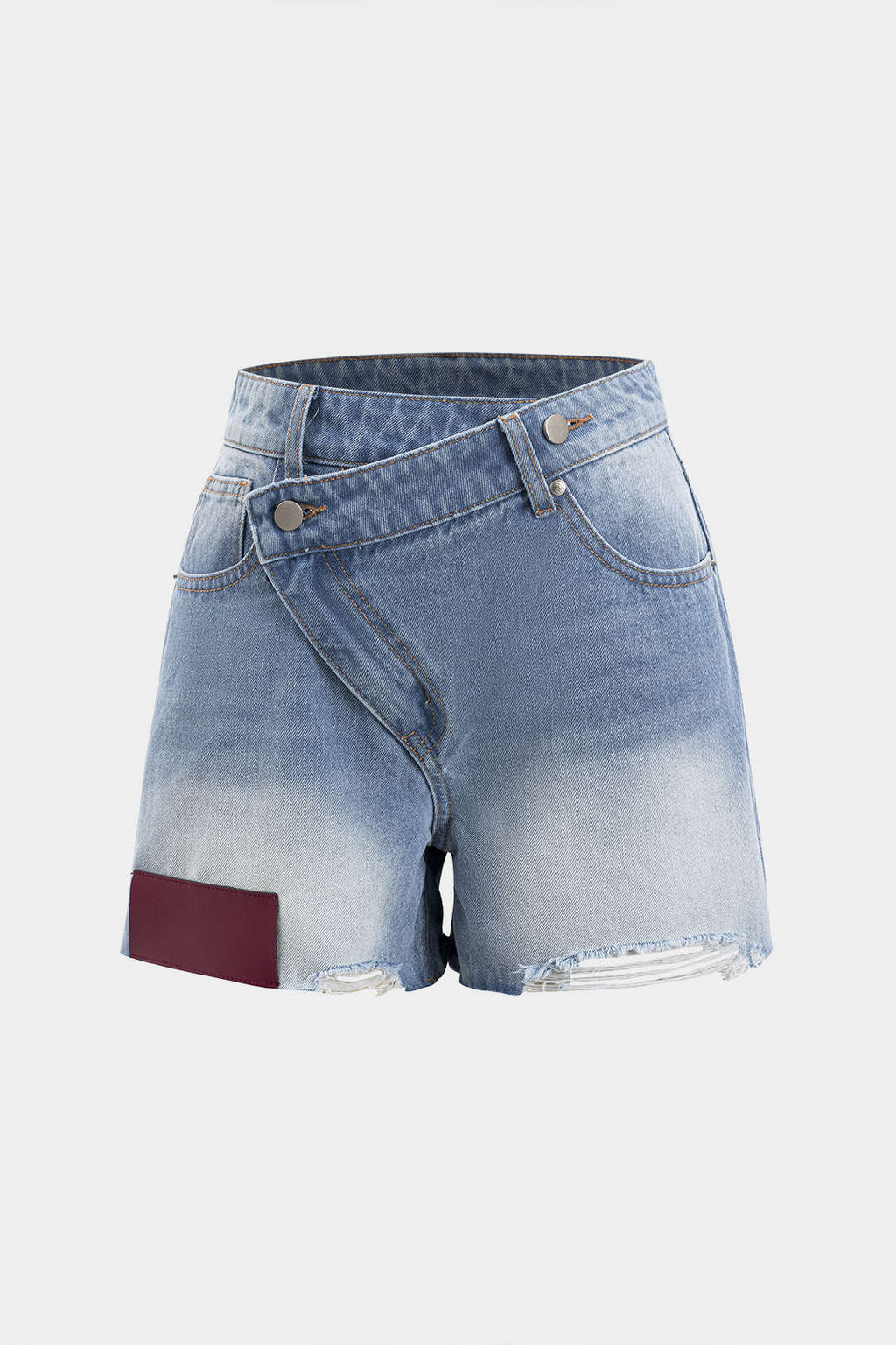Asymmetrical Denim Shorts with Buttons and Pockets